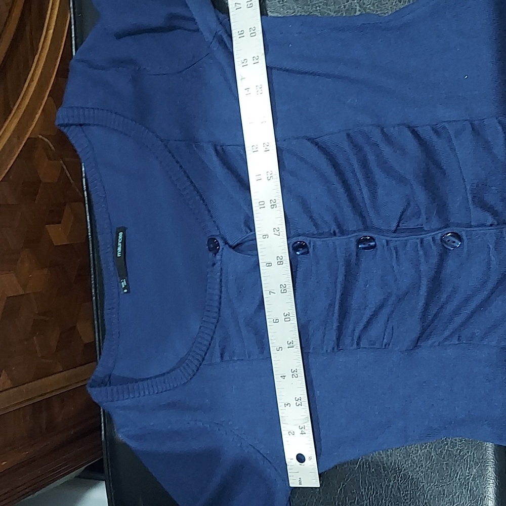 Y2K Maurices ruched navy blue cardigan sweater size s - Picture 3 of 7